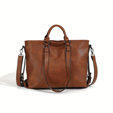 1+ Women's Vintage Synthetic Leather Tote Handbag with Adjustable Shoulder Strap