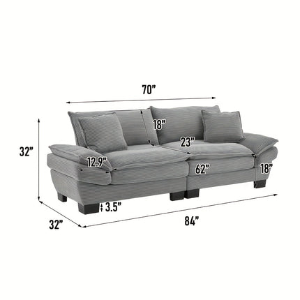 Sofa Designed for Two, Featuring Deep Seating And Corduroy Double-Layer Cushions