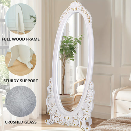 53"x27" Full Body Floor Mirror Standing, Full Wood Frame, Sturdy Support,