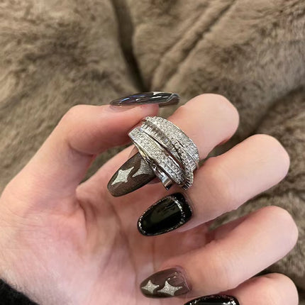 Silver Zircon Versatile Vintage Dainty Open Adjustable Ring