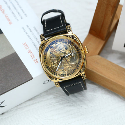 1pc Boys Men's Mechanical Tourbillon Watch - Automatic Mechanical Movement with Golden