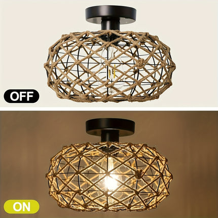 Handwoven Lamp, Ceiling Light, Holiday Gift Light, Rope Iron Art Light, Elegant Retro Bohemian Style Chandelier