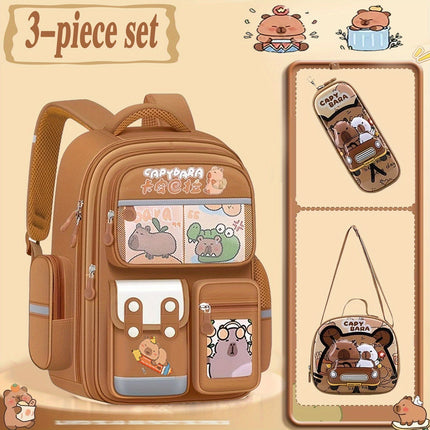Kabbalah Three-Piece Set Backpack - Includes Lunch Box, Pencil Case, Fashionable Capybara