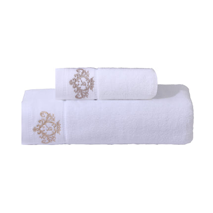 1pc Premium Embroidered Crown Towel - Soft, Absorbent, Non-Fade Cotton Material in Beige & White