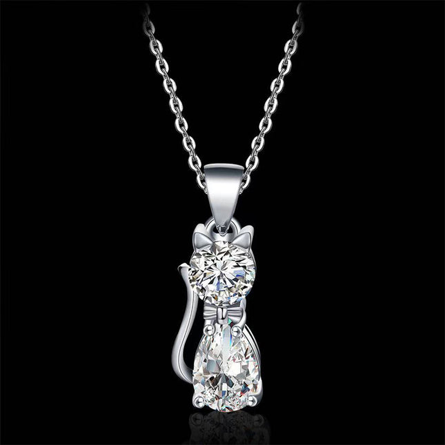 Cute Kitty Zircon Pendant Alloy Plated Silver Accessories Necklace