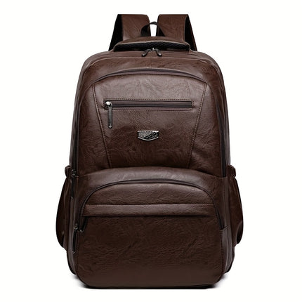 Men's Vintage PU Large Capacity Multi-Pocket Backpack, Casual Commuter Travel Backpack