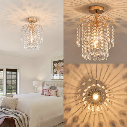 1pc Modern Semi-Flush Mount Ceiling Light Fixture - Elegant Golden Chandelier with E14 Bulb Base,