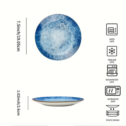 2/4/6pcs Ocean Theme Ceramic Salad Plates, 19.05 cm, Oven, Dishwasher, Microwave Safe