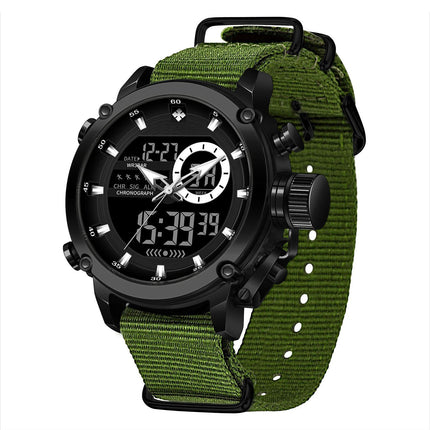 Men'S Sports Watch Multi-Function Strap Chronograph Alarm Date Display LED Backlight Black Sport Style