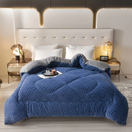 1pc Embossed Velvet Thickened Solid Color Plush Winter Comforter - Ultra-Soft, Lightweight,