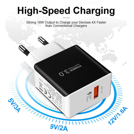 Compatible with Apple, 18W Quick Charge 3.0 Snelle Mobiele Telefoon Oplader Eu Plug Wall Charger Usb Adapter Voor Iphone 11 Pro Xr xs Max Samsung Redmi Huawei