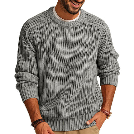 Men's Solid Color Long Sleeve Round Neck Fashion Sweater Loose Retro Sweater