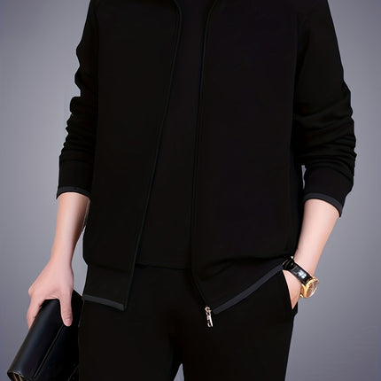 Sports Suit Men's Spring Casual Sports Wear Long Sleeve Open Chest Stand Collar Middle Aged Dad Autumn Coat