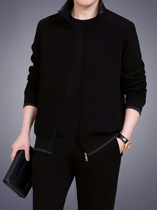 Sports Suit Men's Spring Casual Sports Wear Long Sleeve Open Chest Stand Collar Middle Aged Dad Autumn Coat