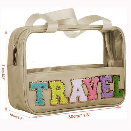Light Pink TRAVEL Chenille Letter Clear PVC Makeup Bag