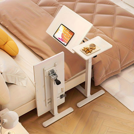 Adjustable Laptop Desk with Hidden Wheels & Tiltable Surface - Solid Wood Mobile Table