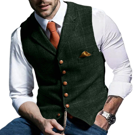 Casual Lapel Plaid Slim Fit Men's Vest Vest