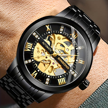 Stylish Men'S Fashion Casual Hollow Out Movement Mechanical Watch Waterproof Luminous