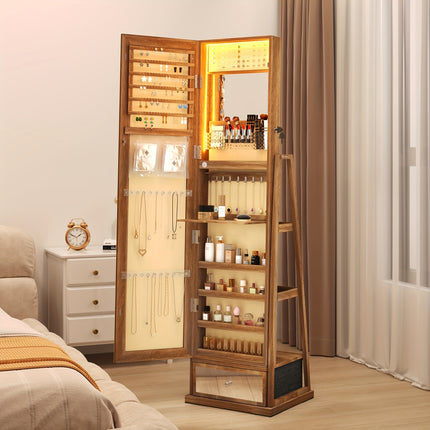 360° Swivel Jewelry Storage With Full-Length Mirror - Standing Lockable Jewelry Armoire Organizer