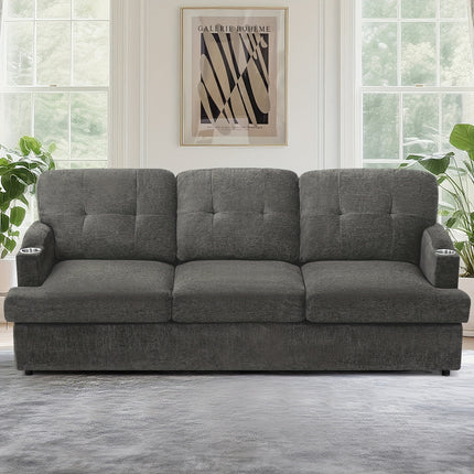 Sofa, Tufted Sofa W/ Soft Back, Comfortable Sofa with Cup Holders for Living Room, Office