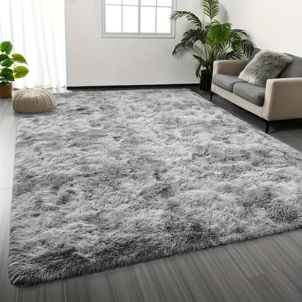 A 0.6MM High-Density Rebound Sponge Material, One Gray Tie-Dye Fluffy Soft Living Room Carpet,