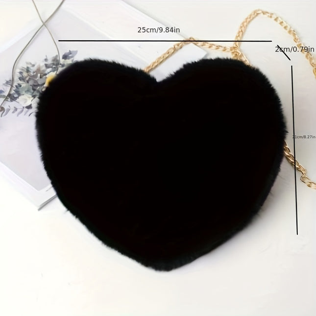 1pc Adorable Plush Heart-Shaped Small Zipper Bag - Soft Polyester Lining, Solid Color Chain Strap, Cute and Stylish Accessory for Little Ones