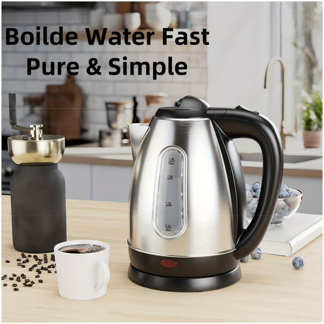 Electric Kettle with Water Window & Stainless Steel Body - 1200W Fast Heating, Auto Shut-Off, BPA-Free