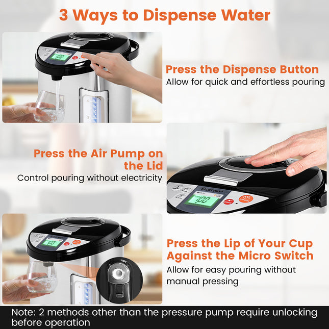 Water Boiler and Warmer, 5.28 Qt Stainless Steel Hot Water Dispenser with Safety Lock,