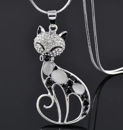 Cute Crystal Shining Diamond Opal Cartoon Fox Cat Necklace
