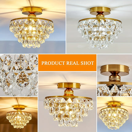 1 Modern E26 Small Crystal Pendant Light Semi-Recessed Ceiling Lamp for Farmhouse