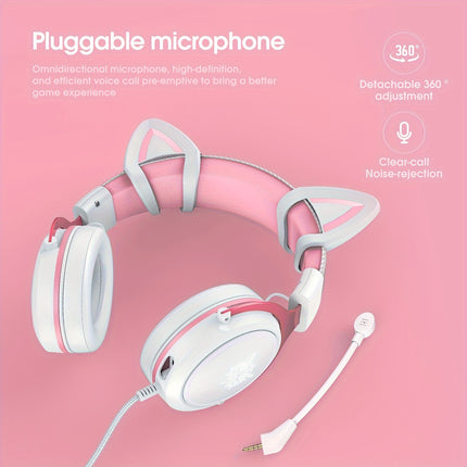 Cat Ear Gaming Headset with Microphone, Anime Inspired On-Ear Headphones, 3.5mm Jack