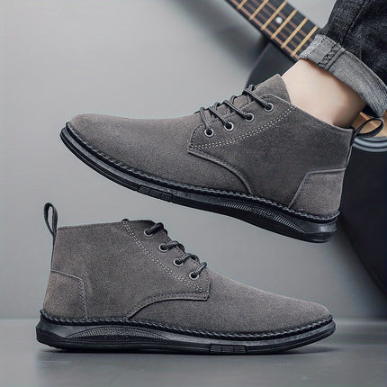 Men'S Casual Fashion Sneakers - Low Top Lace-Up Boots, Solid Color, All-Season, with PU Upper