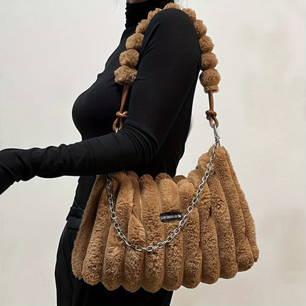 Detachable and Adjustable Strap, Tie-Dye Plush Feel, for Women, Zippered Large Bag