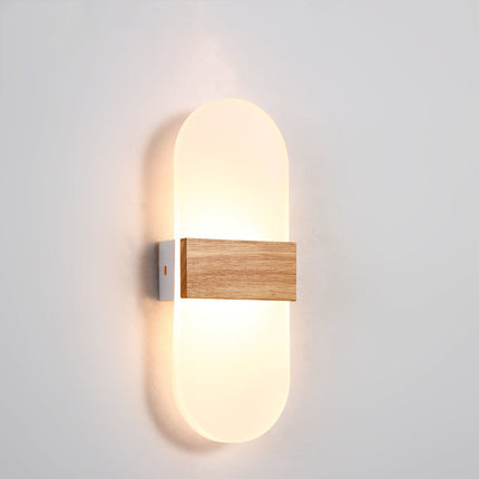Wooden LED Wall Lamp Simple Modern Living Room Study Bedroom Bedside Lamp