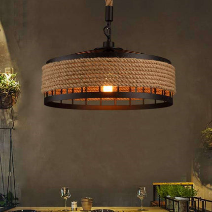American Country Hemp Rope Restaurant Chandelier Personality Nordic Clothing Store Milk Tea Shop Round Wrought Iron LED Creative Chandelier