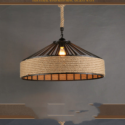 American Country Hemp Rope Restaurant Chandelier Personality Nordic Clothing Store Milk Tea Shop Round Wrought Iron LED Creative Chandelier