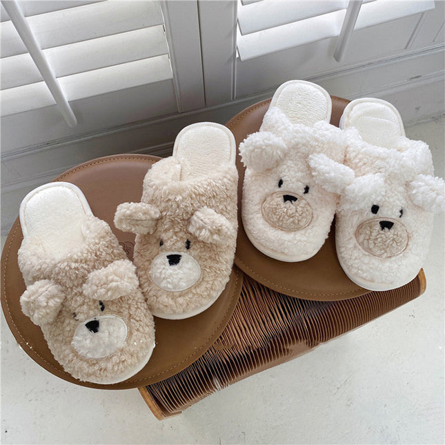Bear Head Home Stereo Plush Slippers Winter Cotton Slippers
