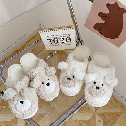 Bear Head Home Stereo Plush Slippers Winter Cotton Slippers