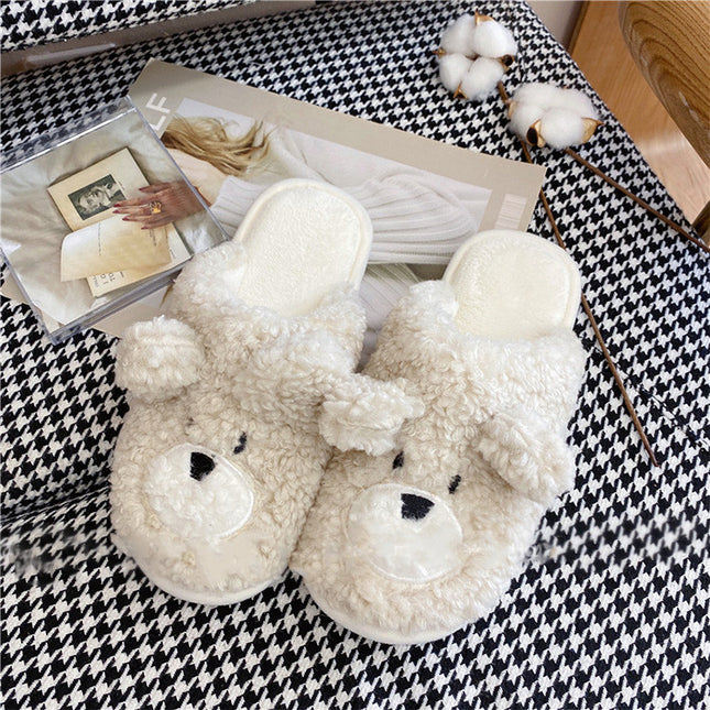 Bear Head Home Stereo Plush Slippers Winter Cotton Slippers