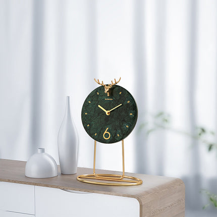 Light Luxury Marble Decoration Clock Home Desktop Clock Ornaments Modern Metal Seat Clock Ornaments Simple Quartz Clocks