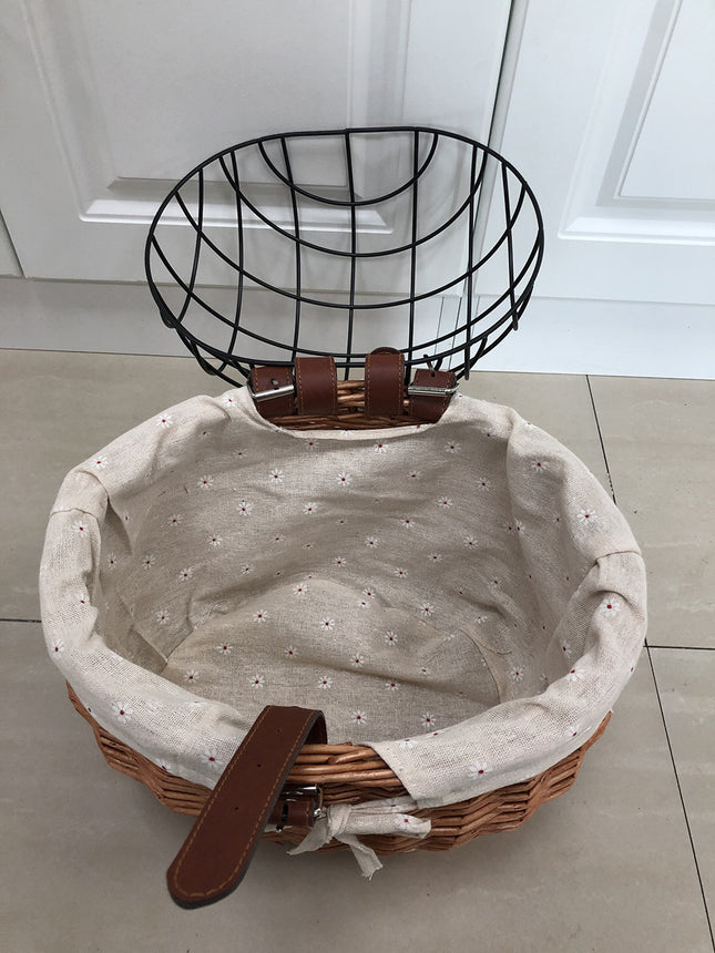 Pet bicycle Basket With Iron Frame Wicker Car Pet Basket Handmade Willow Basket