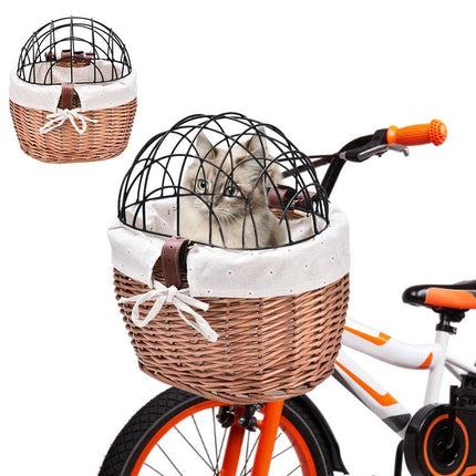 Pet bicycle Basket With Iron Frame Wicker Car Pet Basket Handmade Willow Basket