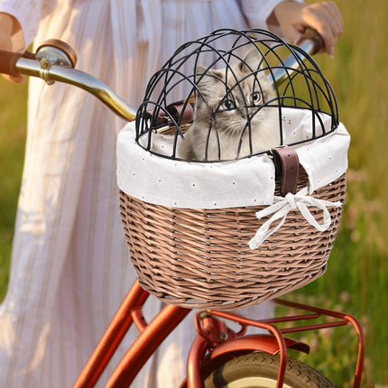 Pet bicycle Basket With Iron Frame Wicker Car Pet Basket Handmade Willow Basket