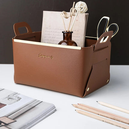 Nordic Desktop PU Leather Large Storage Box Folding Living Room Bedroom