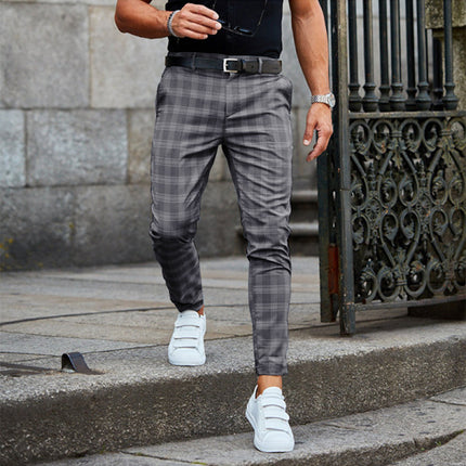 Plaid Print Pants Men's Casual Trousers Loose And Thin