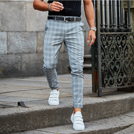 Plaid Print Pants Men's Casual Trousers Loose And Thin