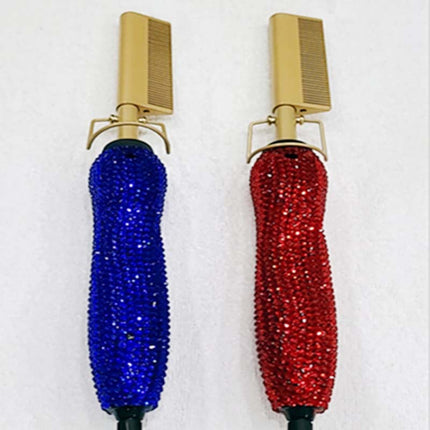 Hairdressing Comb Straight Curl Set With Glass Rhinestone Dual-Purpose Gold Diamond-Set Straight Hair Comb Hair Straightener