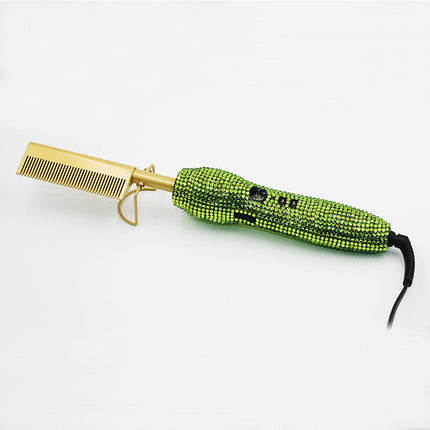 Hairdressing Comb Straight Curl Set With Glass Rhinestone Dual-Purpose Gold Diamond-Set Straight Hair Comb Hair Straightener