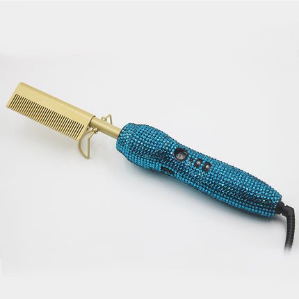 Hairdressing Comb Straight Curl Set With Glass Rhinestone Dual-Purpose Gold Diamond-Set Straight Hair Comb Hair Straightener
