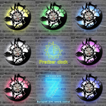 Vinyl Record Wall Clock Led Lighting, Creative Pet Dog Shape, Retro Nostalgic Wall Clock Wall Clock